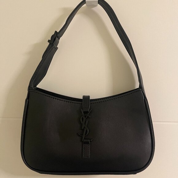 YSL Saint Laurent Le 5 a 7 Mini Leather Hobo Bag Purse - Black - Picture 1 of 11